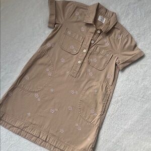J. Crew Crewcuts Tan Button Down Dress with Floral Embroidery